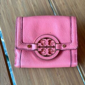 Tory Burch Pink Leather Wallet with Logo Accent